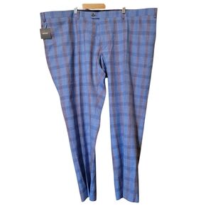 Indochino Blue Plaid  Wool/linen Men's Trouser Pants 48"